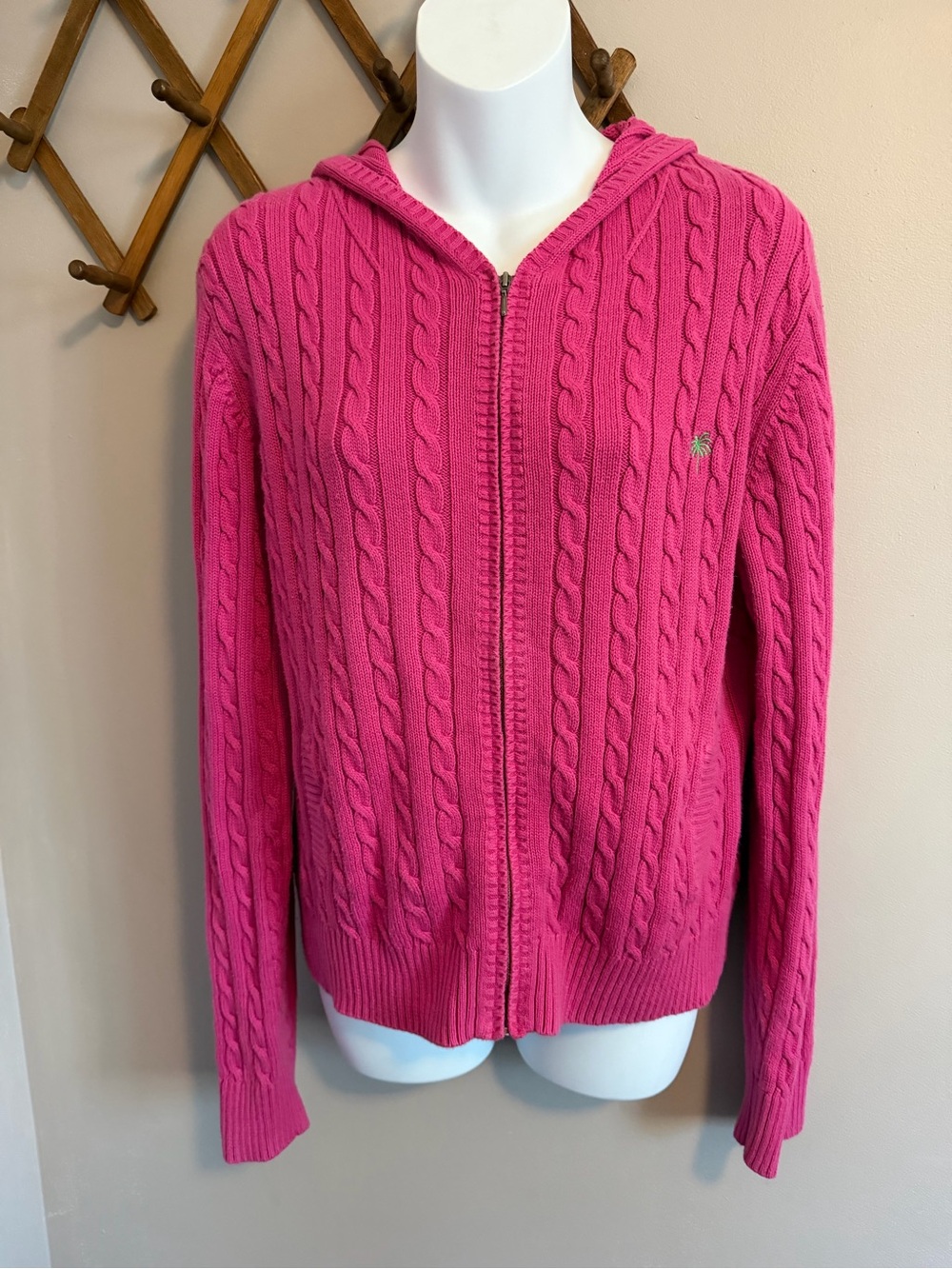 LILLY PULITZER Pink Cable Knit Hoodie Sweater L